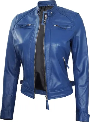 Blingsoul Leather Jacket Women - Quilted Cafe Racer Style Womens Leather Jackets