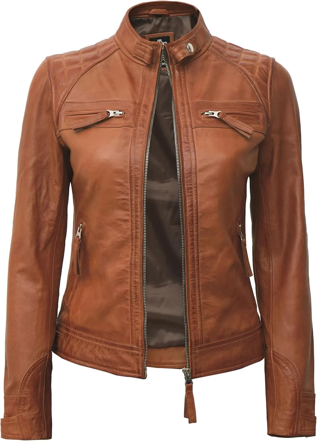 Blingsoul Leather Jacket Women - Quilted Cafe Racer Style Womens Leather Jackets