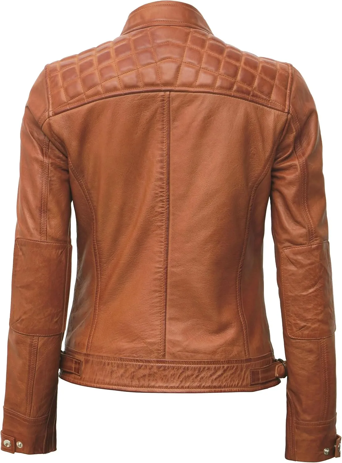 Blingsoul Leather Jacket Women - Quilted Cafe Racer Style Womens Leather Jackets