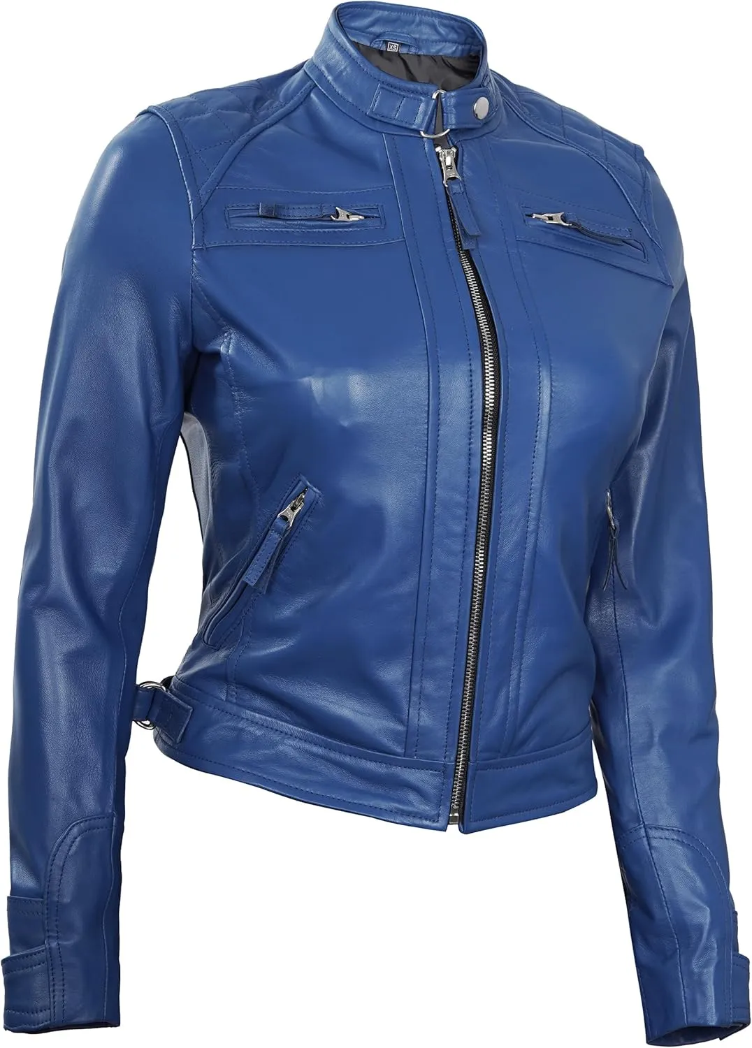 Blingsoul Leather Jacket Women - Quilted Cafe Racer Style Womens Leather Jackets
