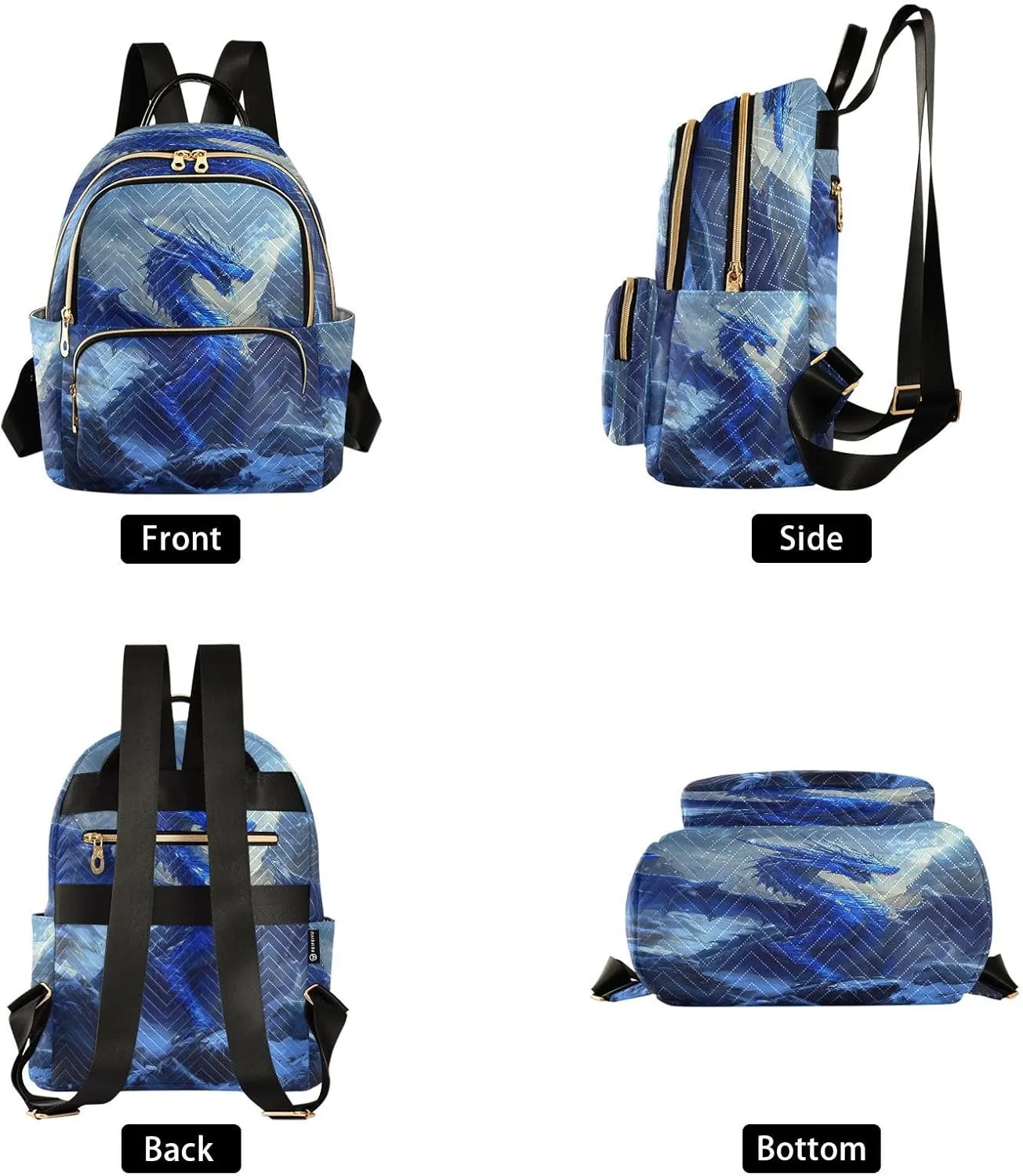 Blue Dragon Icy Scales Women Mini Backpack Purse Ladies Casual Shoulder Bag Daypack for School Work Travel Small