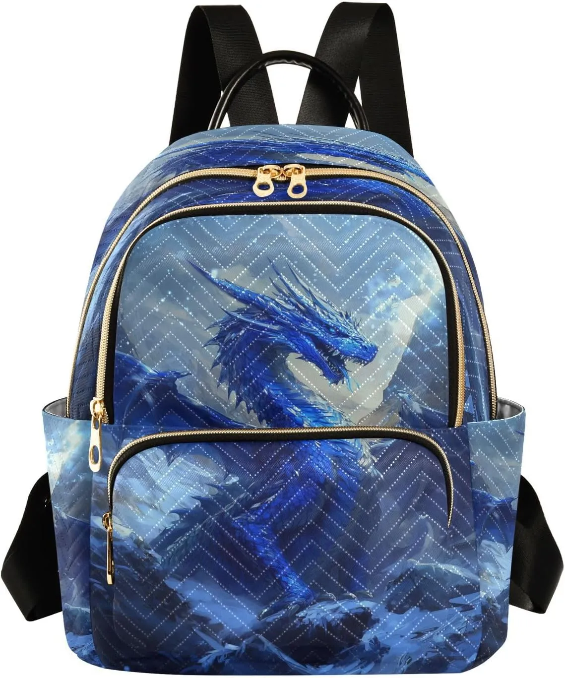 Blue Dragon Icy Scales Women Mini Backpack Purse Ladies Casual Shoulder Bag Daypack for School Work Travel Small