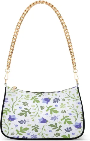 Bluebells Herbs Berry Womens Shoulder Bag for Women Girls Hobo Tote Handbag Gold Chain Crossbody Bag with Zipper Clutch Purse Handbags