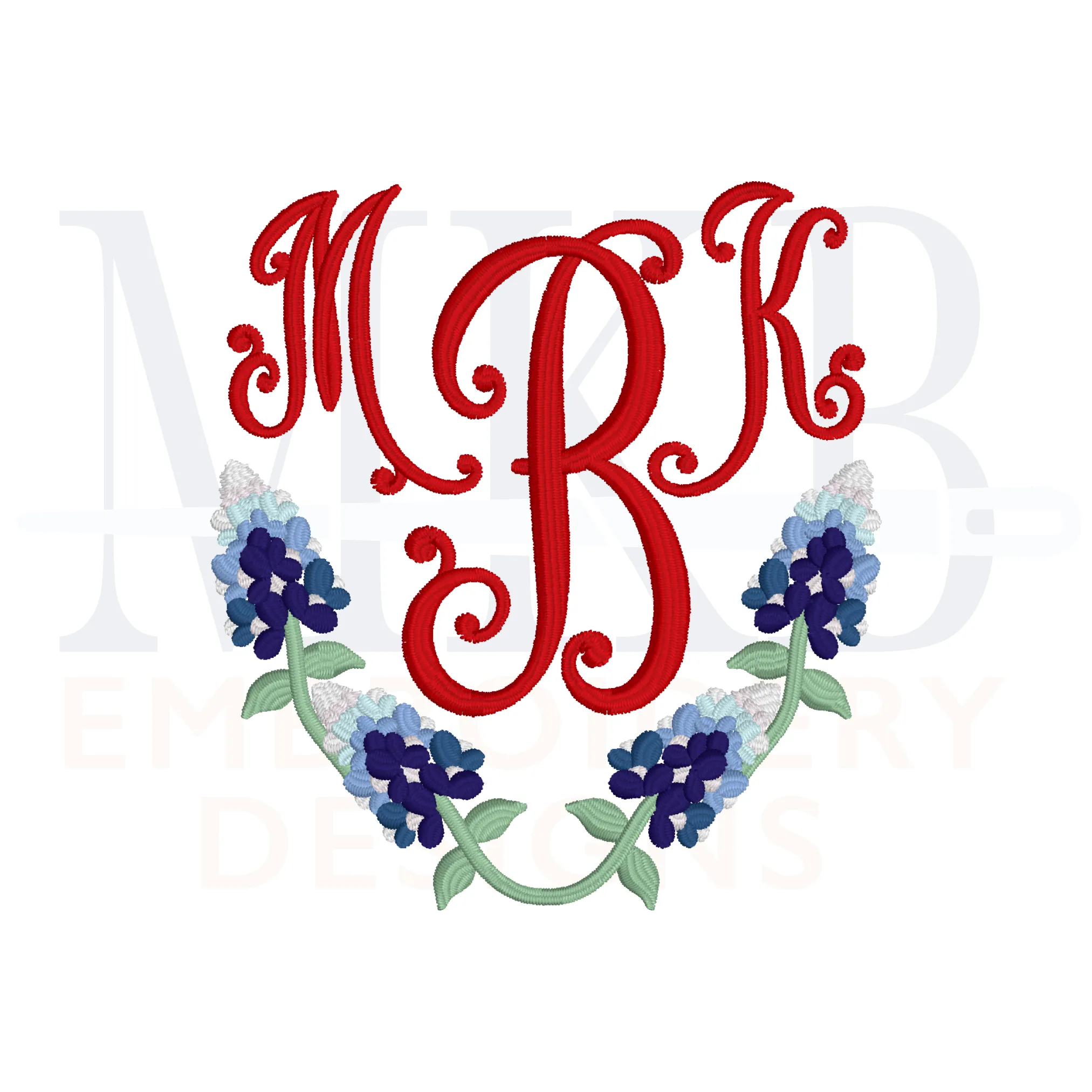 Bluebonnet Laurel Embroidery Design