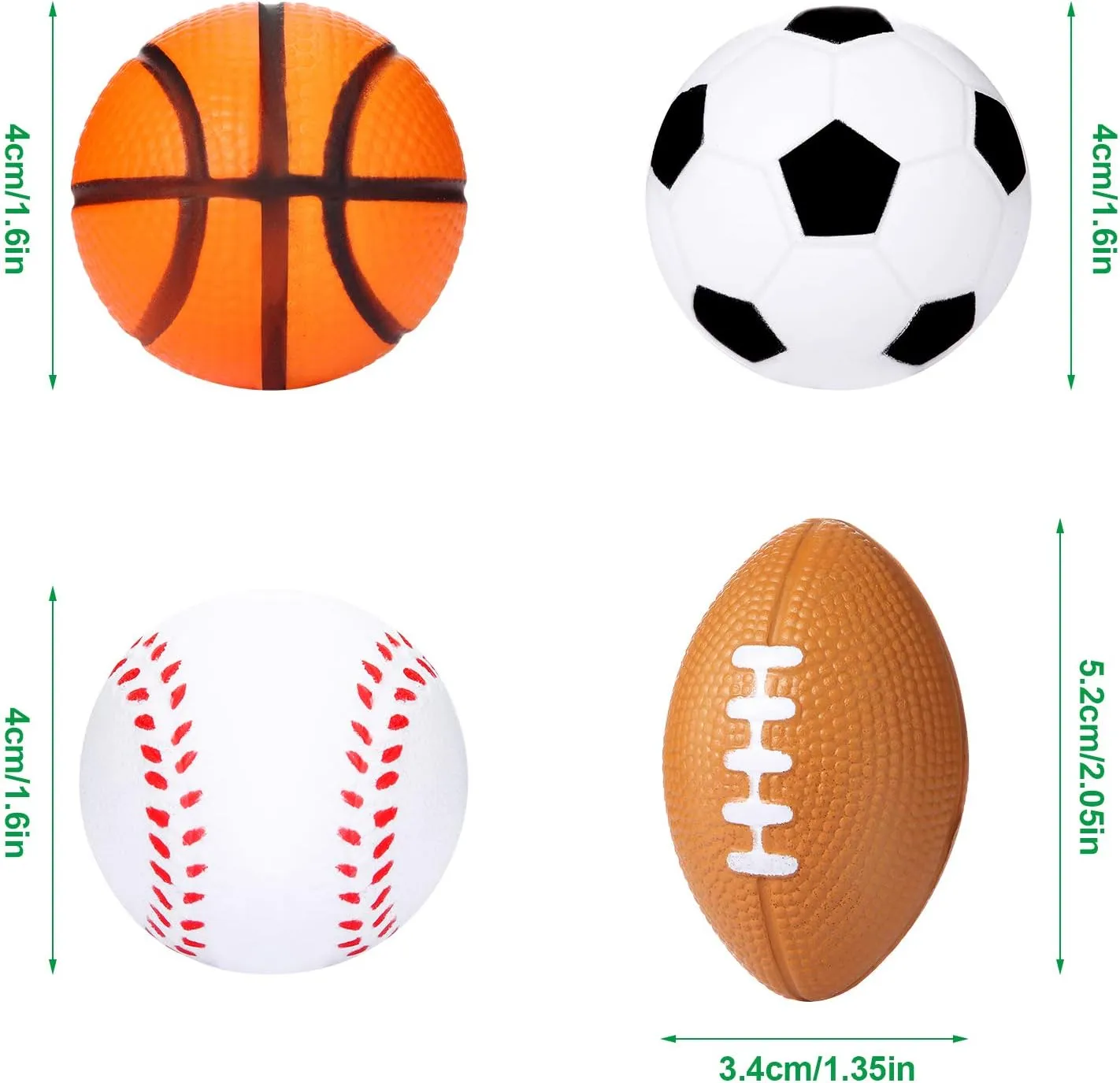 Blulu 48 Pack Sports Stress Balls for Kids Mini Footballs Mini Baseball, Soccer, Basketball, Foam Stress Balls for Anxiety Relief Sport Class Prize and Outdoor Game (1.6 Inch)