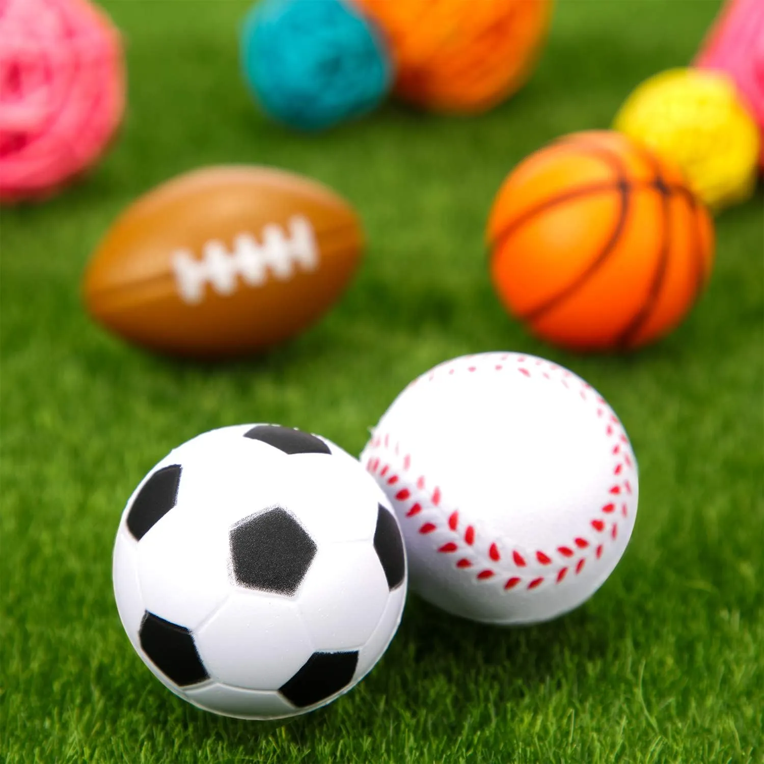 Blulu 48 Pack Sports Stress Balls for Kids Mini Footballs Mini Baseball, Soccer, Basketball, Foam Stress Balls for Anxiety Relief Sport Class Prize and Outdoor Game (1.6 Inch)