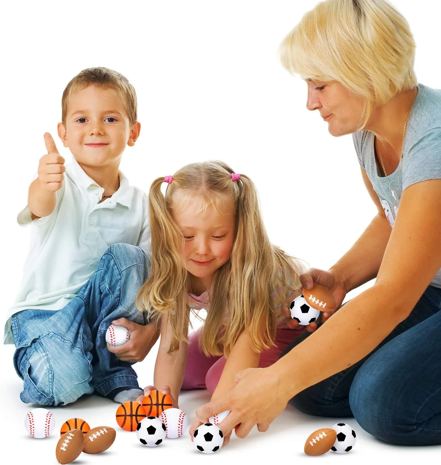 Blulu 48 Pack Sports Stress Balls for Kids Mini Footballs Mini Baseball, Soccer, Basketball, Foam Stress Balls for Anxiety Relief Sport Class Prize and Outdoor Game (1.6 Inch)
