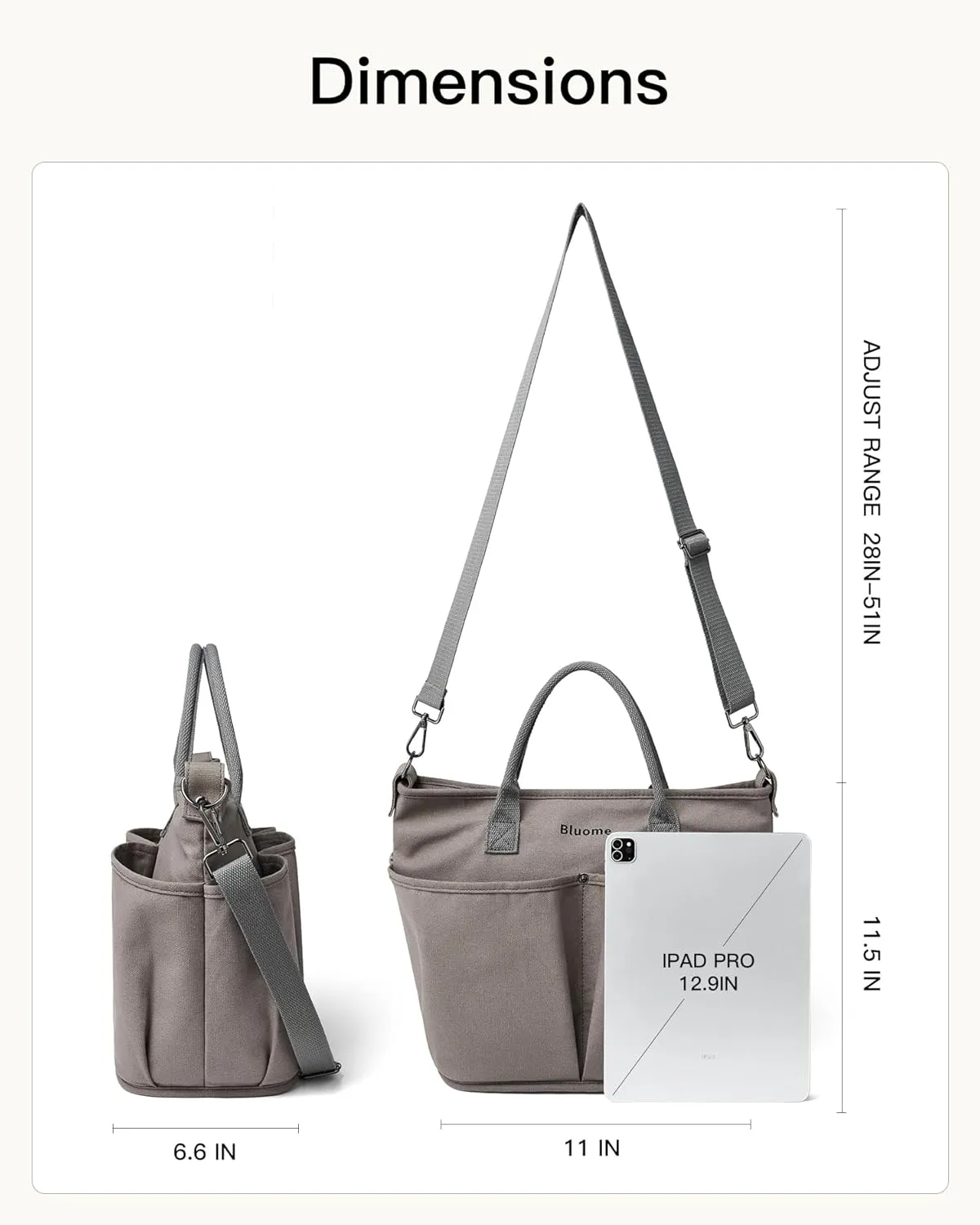 Bluome Tote Bag for Women Canvas Tote Bag With Zipper College Gym Tote Medium Travel Work Bags Hobo Handbag Crossbody
