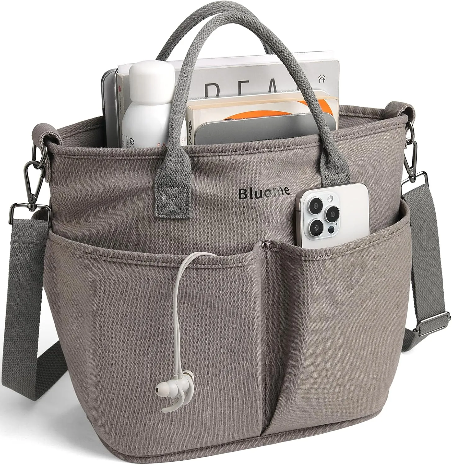 Bluome Tote Bag for Women Canvas Tote Bag With Zipper College Gym Tote Medium Travel Work Bags Hobo Handbag Crossbody