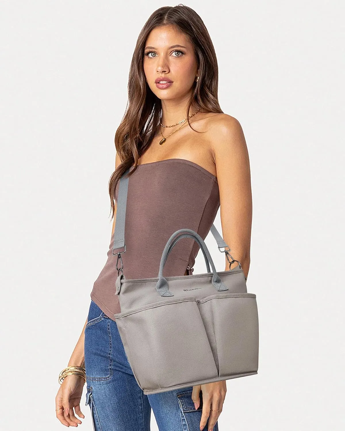 Bluome Tote Bag for Women Canvas Tote Bag With Zipper College Gym Tote Medium Travel Work Bags Hobo Handbag Crossbody
