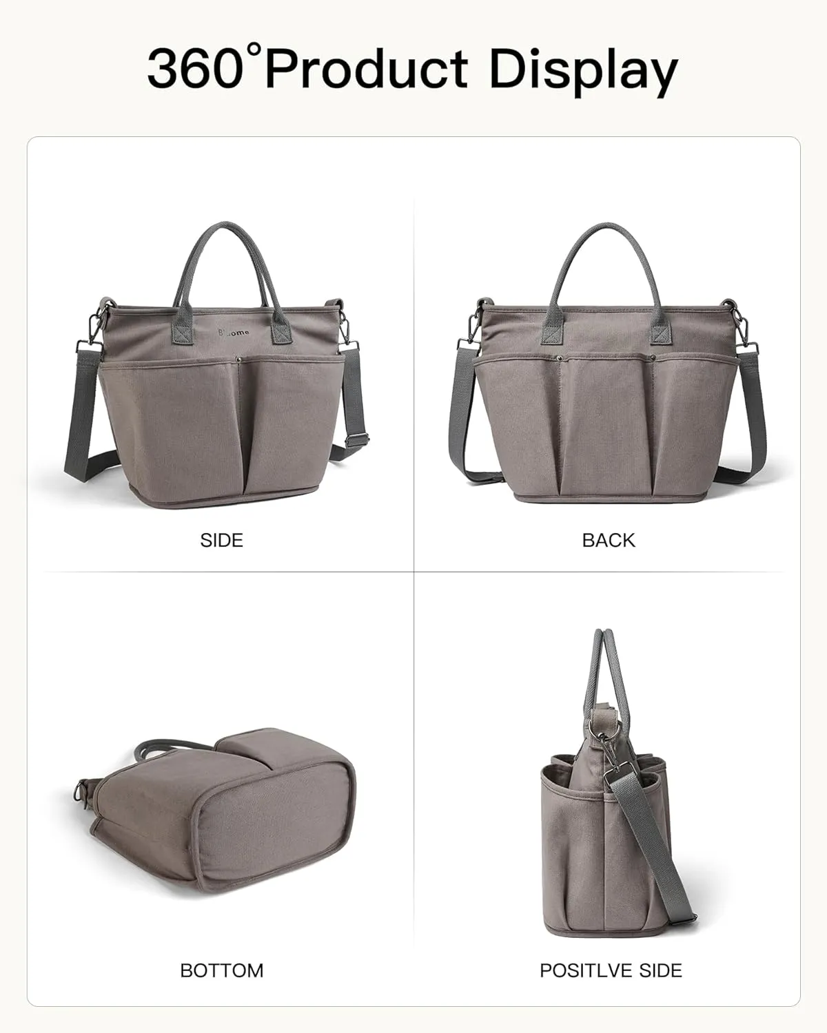 Bluome Tote Bag for Women Canvas Tote Bag With Zipper College Gym Tote Medium Travel Work Bags Hobo Handbag Crossbody