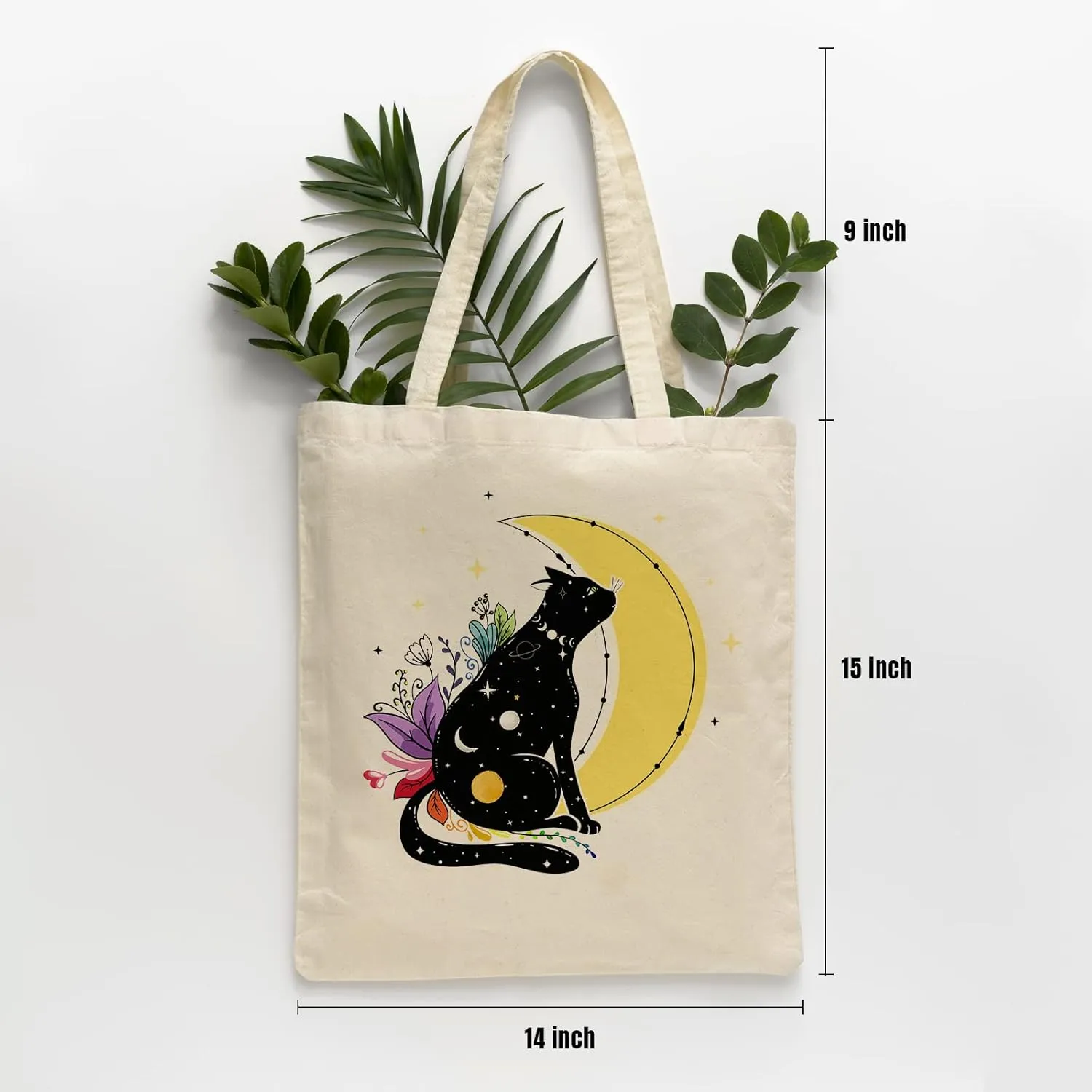 bmuvghi Cat Tote Bag with Zipper Pockets Flowers Cute Tote Bag Aesthetic Reusable Shopping Grocery Bags Birthday Gifts for Women Mother Teacher