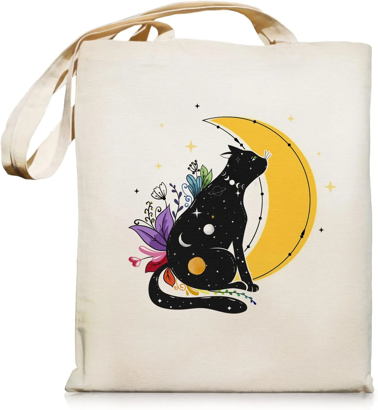bmuvghi Cat Tote Bag with Zipper Pockets Flowers Cute Tote Bag Aesthetic Reusable Shopping Grocery Bags Birthday Gifts for Women Mother Teacher