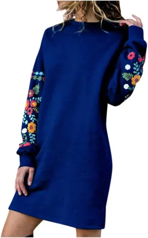 Boho Dresses for Women 2024 Long Sleeve Crewneck Aztec Ethnic Western Dress Causal Dressy Ethnic Print Mini Dresses