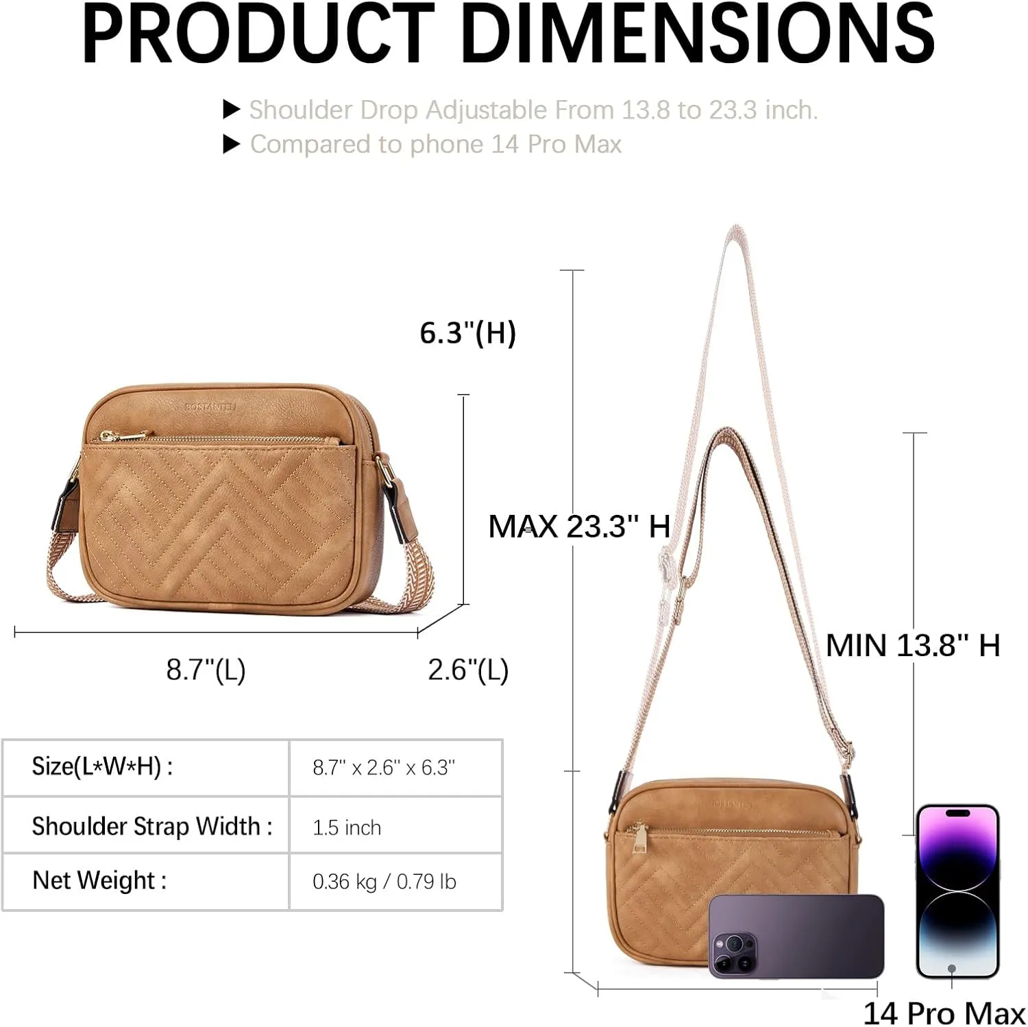 BOSTANTEN Quilted Crossbody Bags for Women Vegan Leather Purses Small Shoulder Handbags with Wide Strap