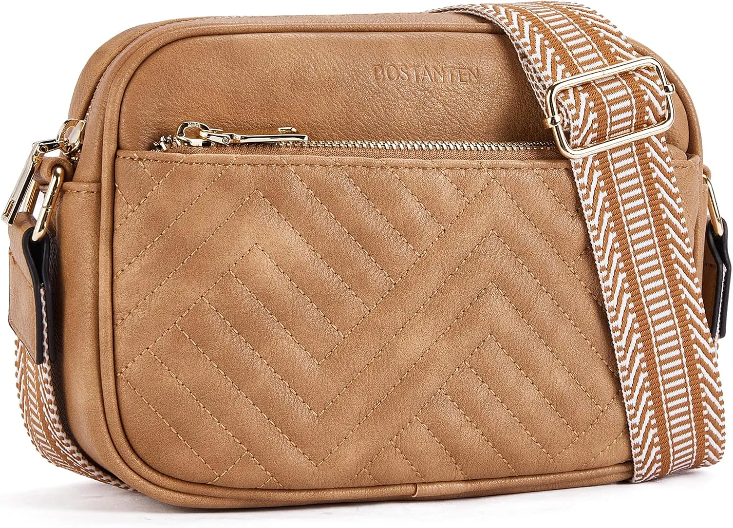 BOSTANTEN Quilted Crossbody Bags for Women Vegan Leather Purses Small Shoulder Handbags with Wide Strap
