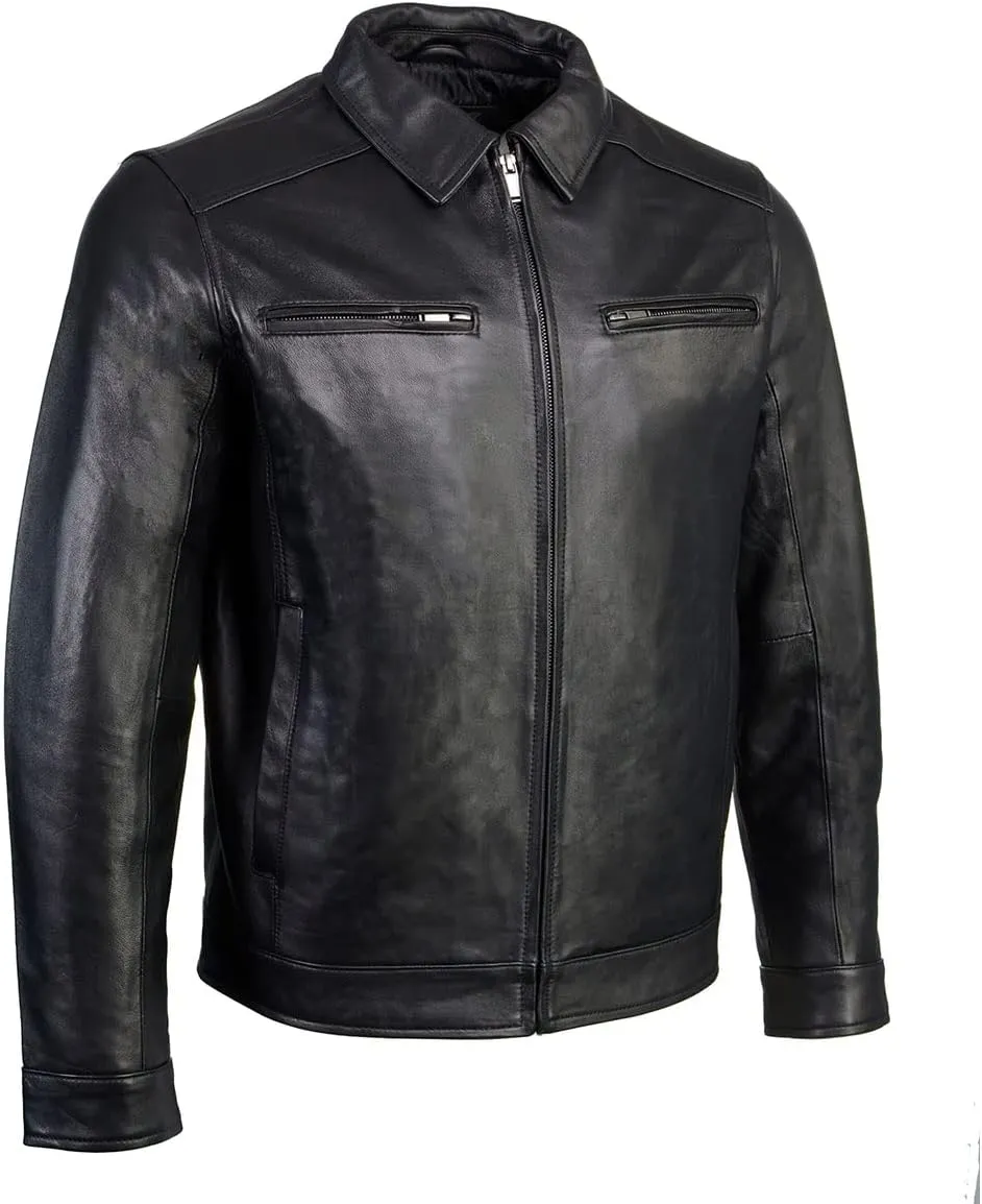 Boston Harbour 1.0 Men's Black New Zealand Lamb Leather Fashion Car Coat Jacket SFM1899 - Large