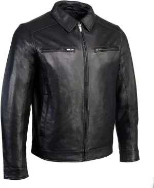 Boston Harbour 1.0 Men's Black New Zealand Lamb Leather Fashion Car Coat Jacket SFM1899 - Large