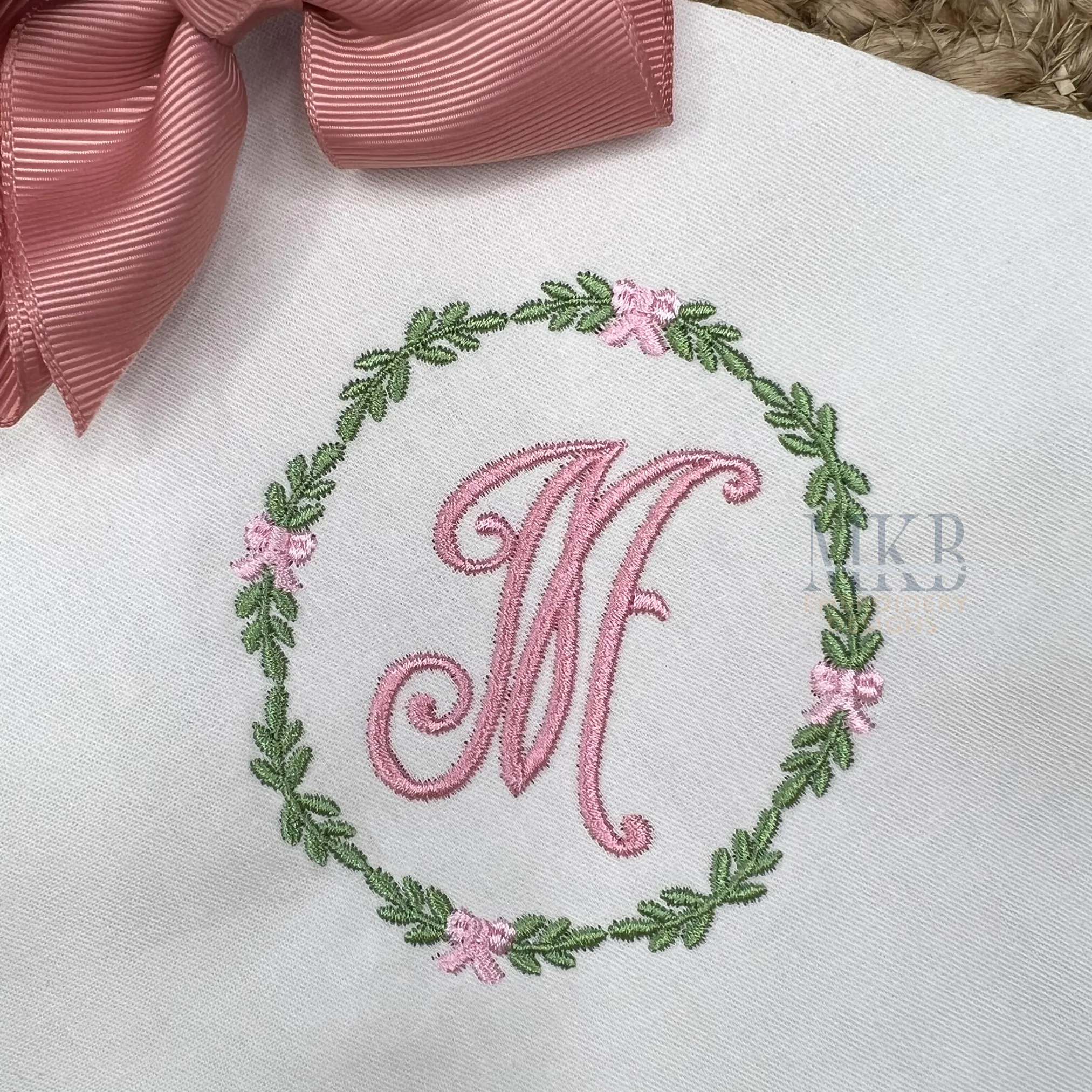 Bow Laurel Frame, Bow embroidery Design, Satin Stitch Machine Embroidery Design