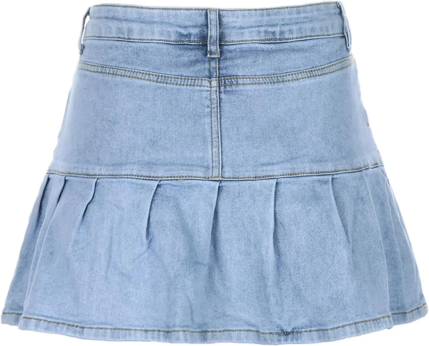 Bowanadacles Women Fashion High Waist Pleated Ruffle Denim Skirt School Uniform A-line Mini Skirt with Lining Shorts Girls