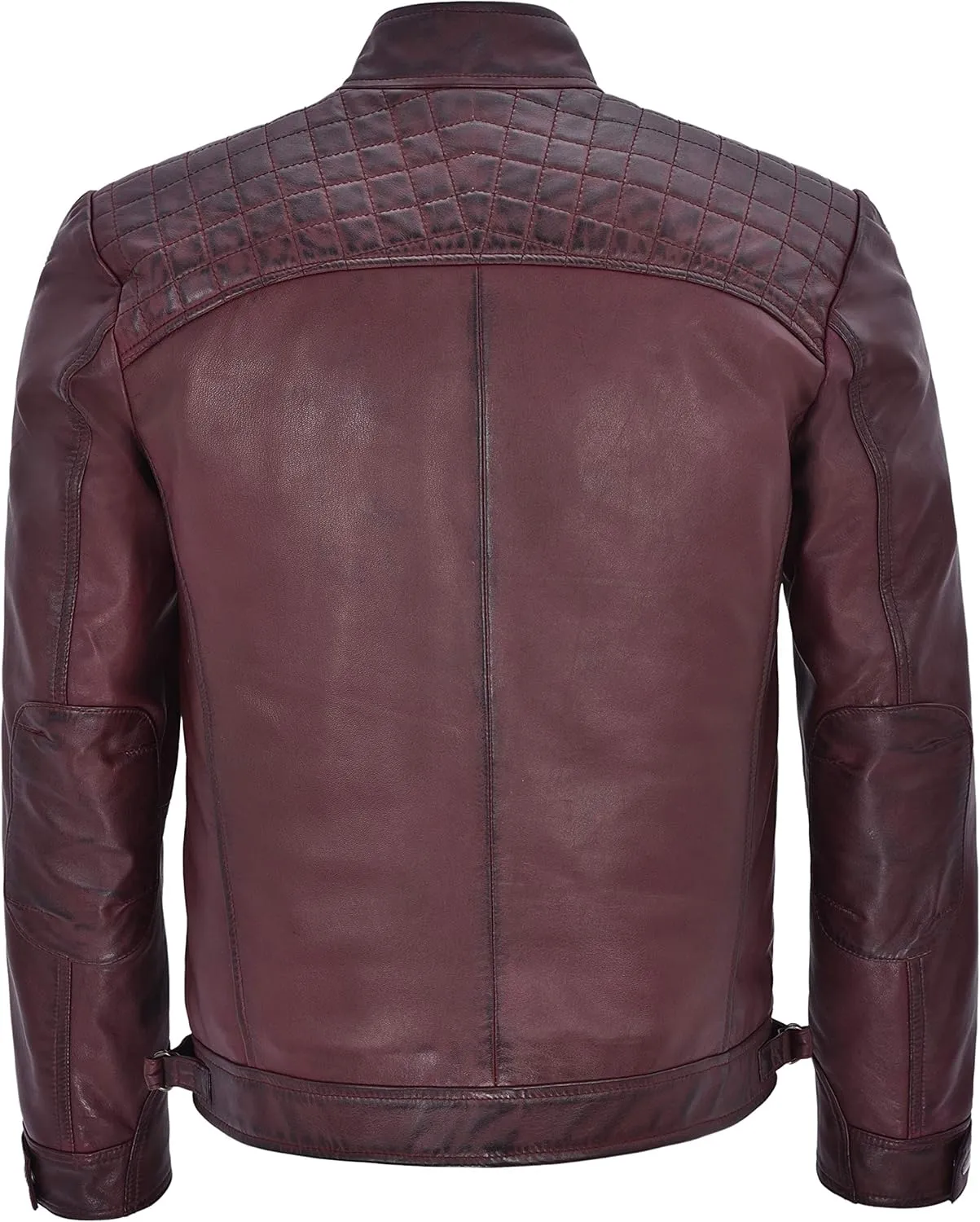 Brad Pitt's Mens Real Leather Speed Racing Quilted Shoulders Cherry Biker Jacket