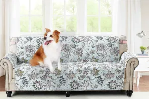 Brilliant Sunshine Beautiful Burgundy Flowers Couch Cover, Quilted Large Sofa Slipcover, 70" Seat Width, Reversible Furniture Protector, 2" Strap, Washable Cover for Pets, Kids, Dogs, Cats, Green