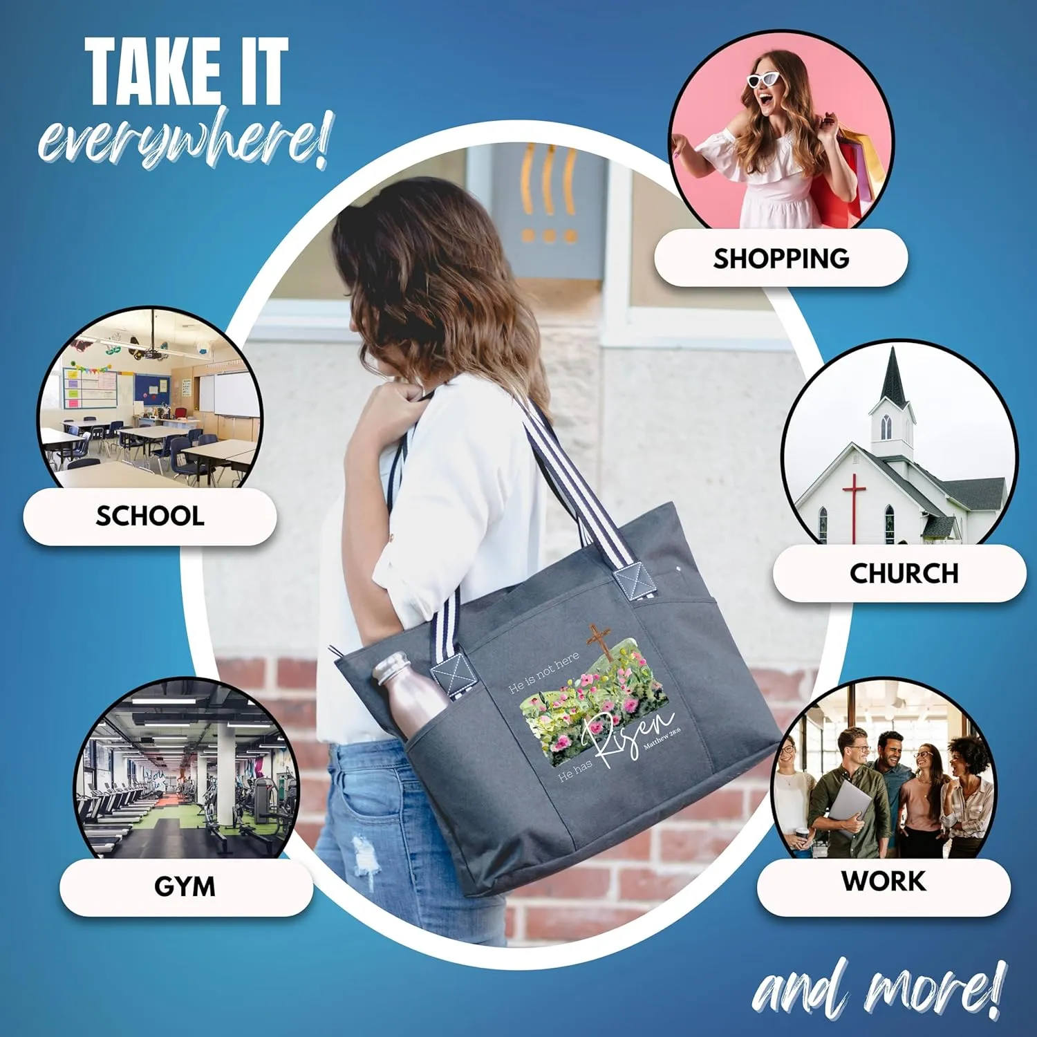 Brooke & Jess Designs Church Bags for Women - Bible Tote Bags for Women, Large Tote Bag for Womens with Zipper