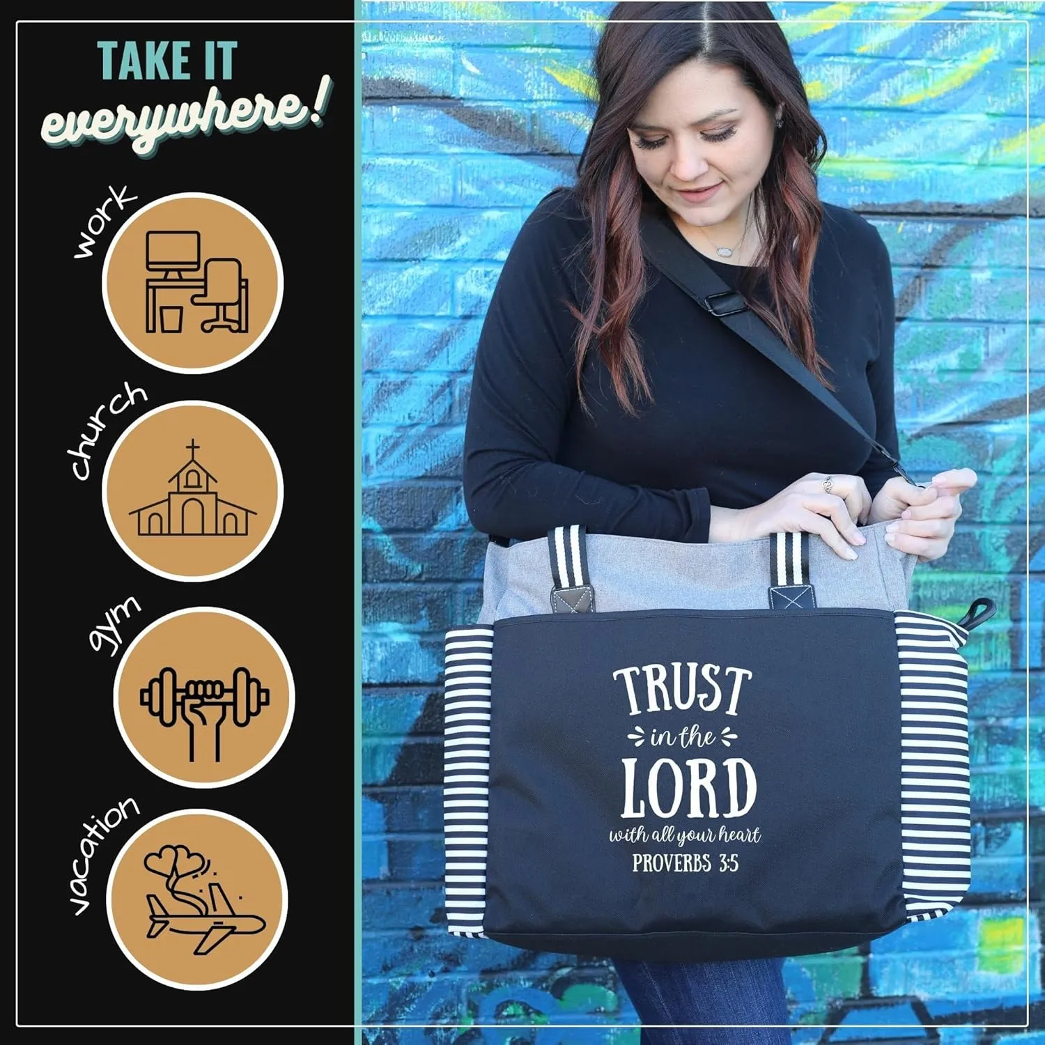 Brooke & Jess Designs Church Bags for Women - Bible Tote Bags for Women, Large Tote Bag for Womens with Zipper