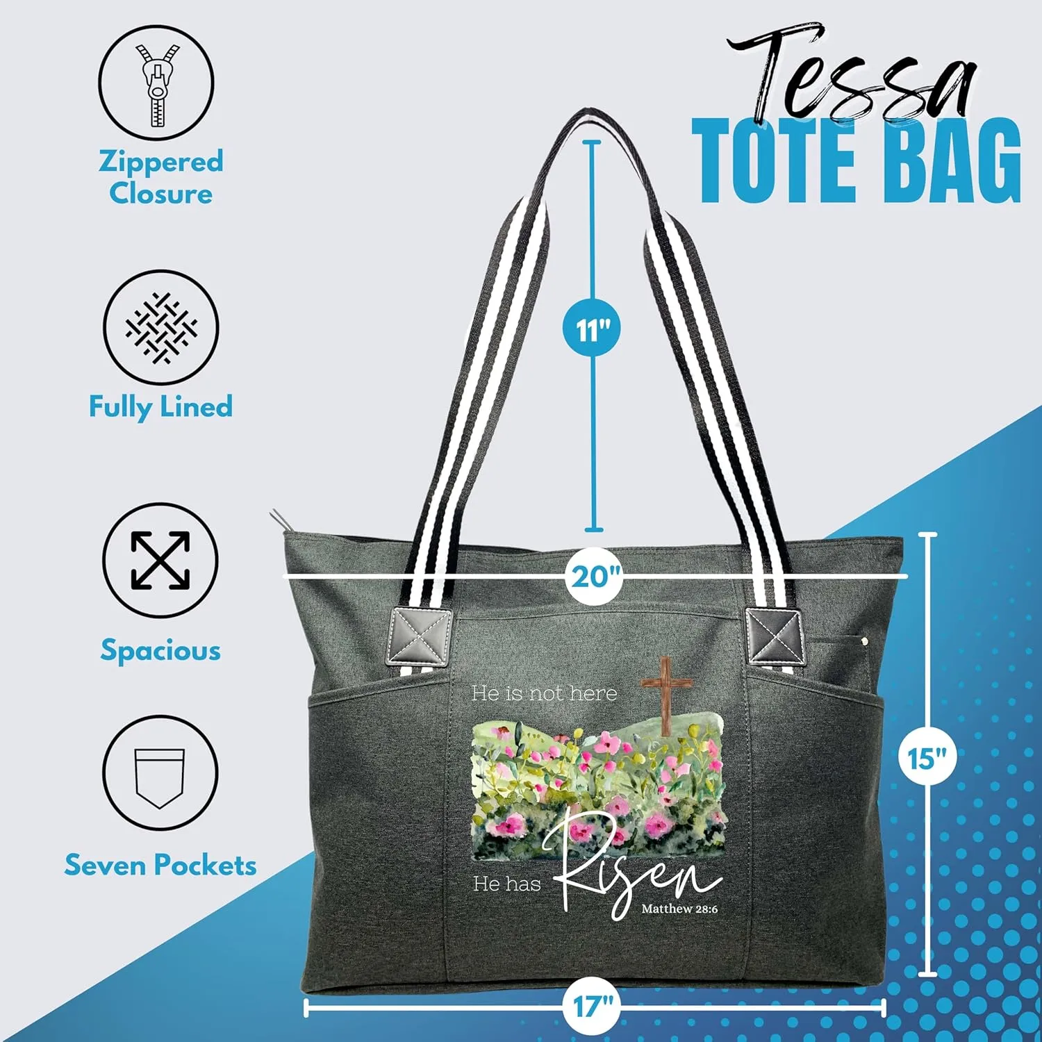 Brooke & Jess Designs Church Bags for Women - Bible Tote Bags for Women, Large Tote Bag for Womens with Zipper