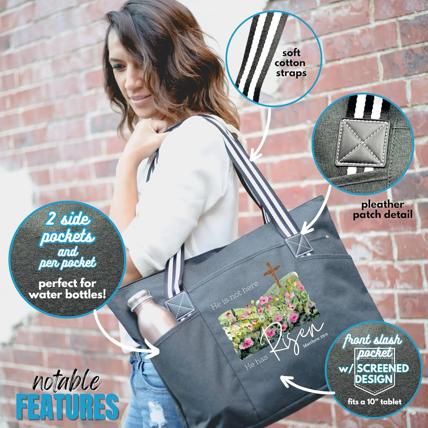 Brooke & Jess Designs Church Bags for Women - Bible Tote Bags for Women, Large Tote Bag for Womens with Zipper