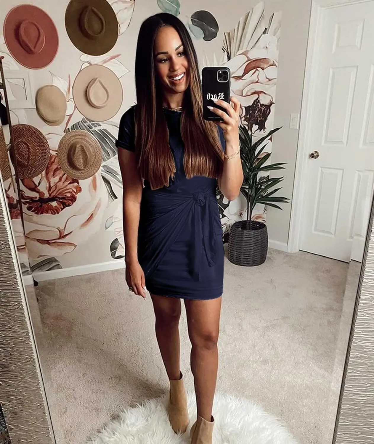 BTFBM Women 2025 Spring Casual Short Sleeve Ruched Bodycon Tank T Shirt Dress Tie Waist Sun Beach Summer Mini Dresses