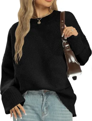 Buauty Womens Oversized Sweater Crewneck Long Sleeve Fall Sweaters, Chunky Fuzzy Cozy Knit Pullover Casual Fashion 2025 Trendy Clothing, Cute Cream Lillusory Lightweight Warm Soft Tops Outfits
