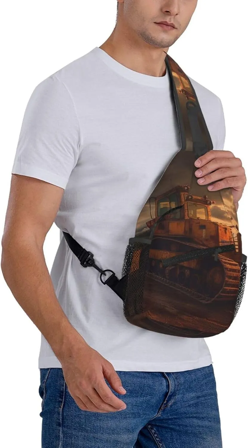 Bulldozer Evening Sling Bag Backpack For Men Cross Chest Bag Crossbody Shoulder Bag Travel Hiking Daypack