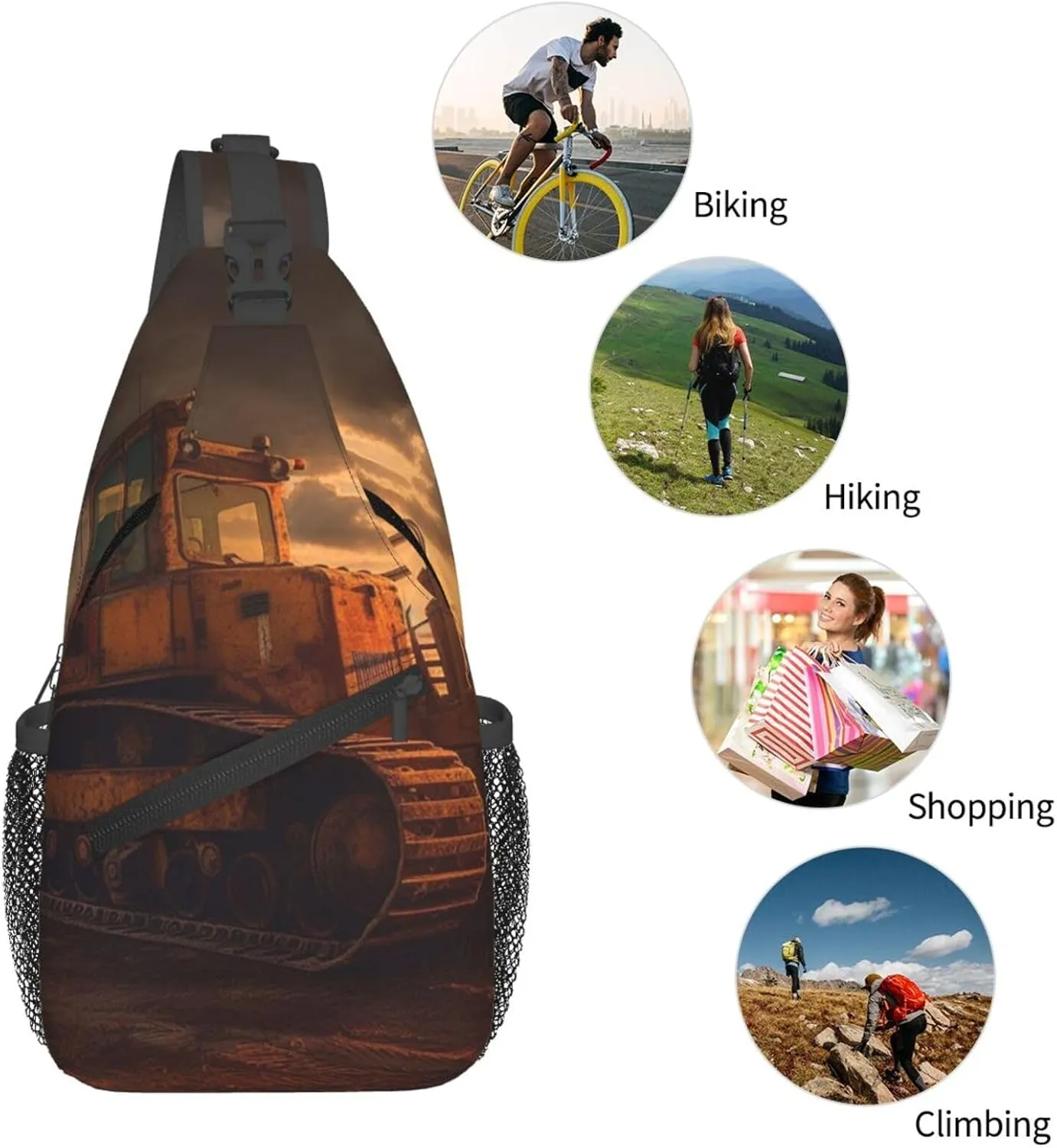 Bulldozer Evening Sling Bag Backpack For Men Cross Chest Bag Crossbody Shoulder Bag Travel Hiking Daypack
