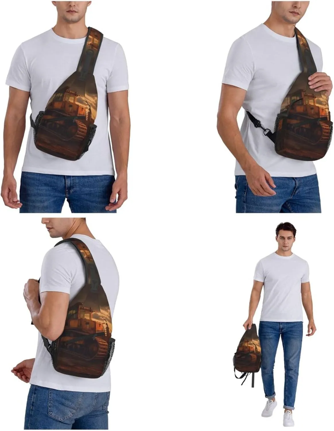 Bulldozer Evening Sling Bag Backpack For Men Cross Chest Bag Crossbody Shoulder Bag Travel Hiking Daypack