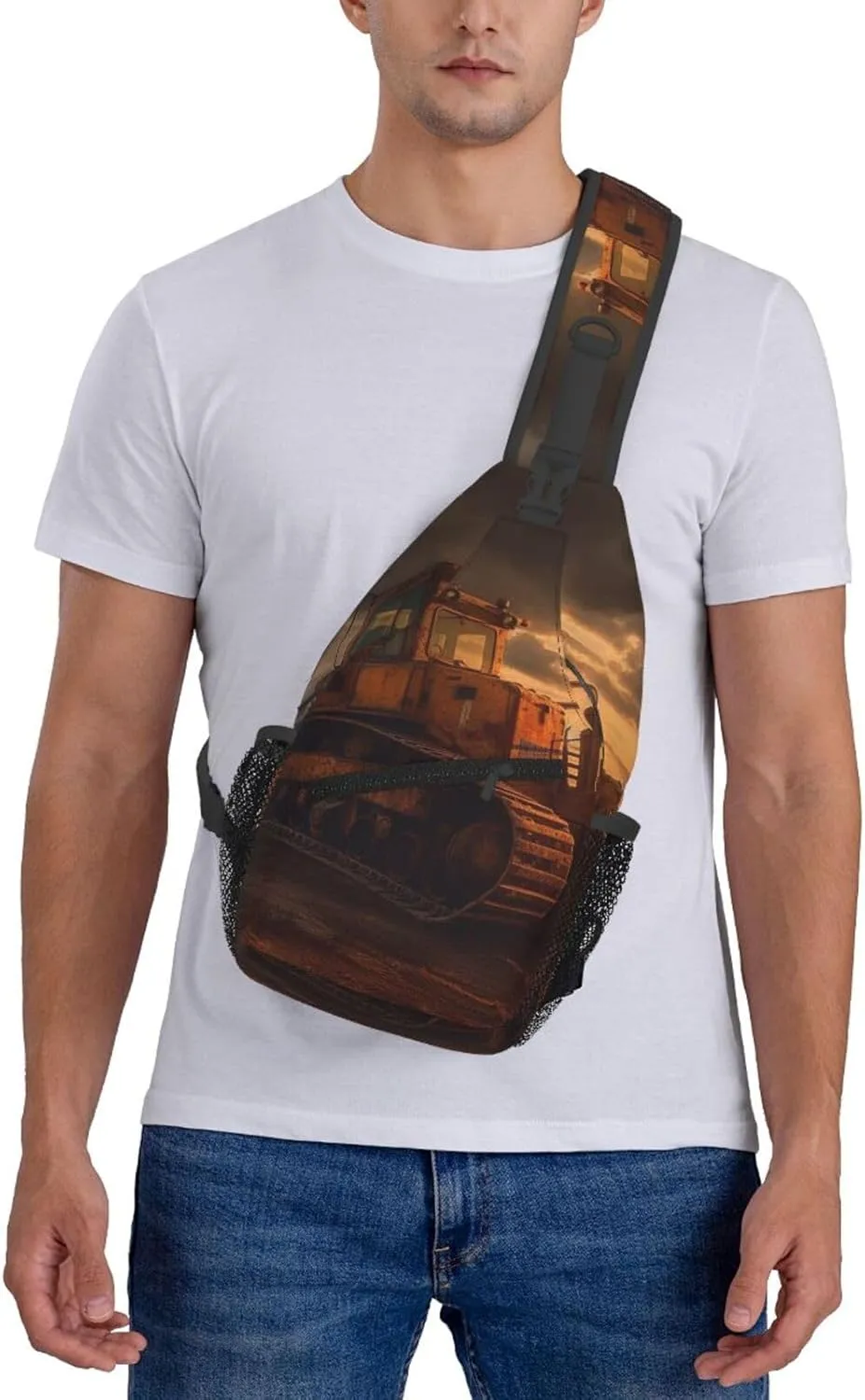Bulldozer Evening Sling Bag Backpack For Men Cross Chest Bag Crossbody Shoulder Bag Travel Hiking Daypack