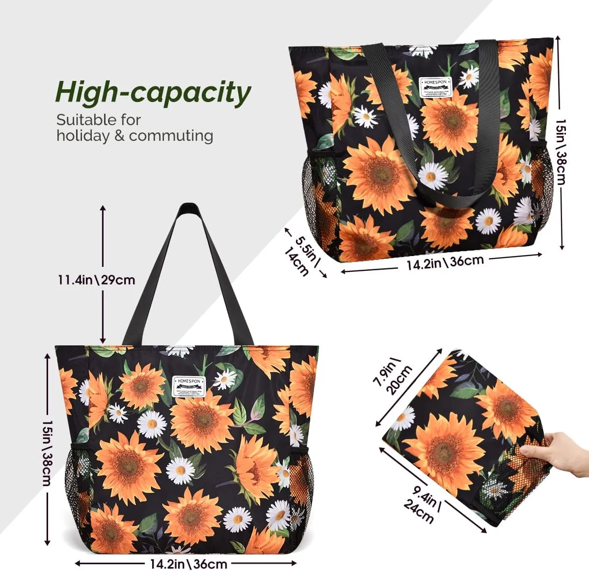 Buringer Large Waterproof Beach Bag for Women Sandproof Tote Bag with Zipper and Pockets Pool Bag for Travel Gym Vacation