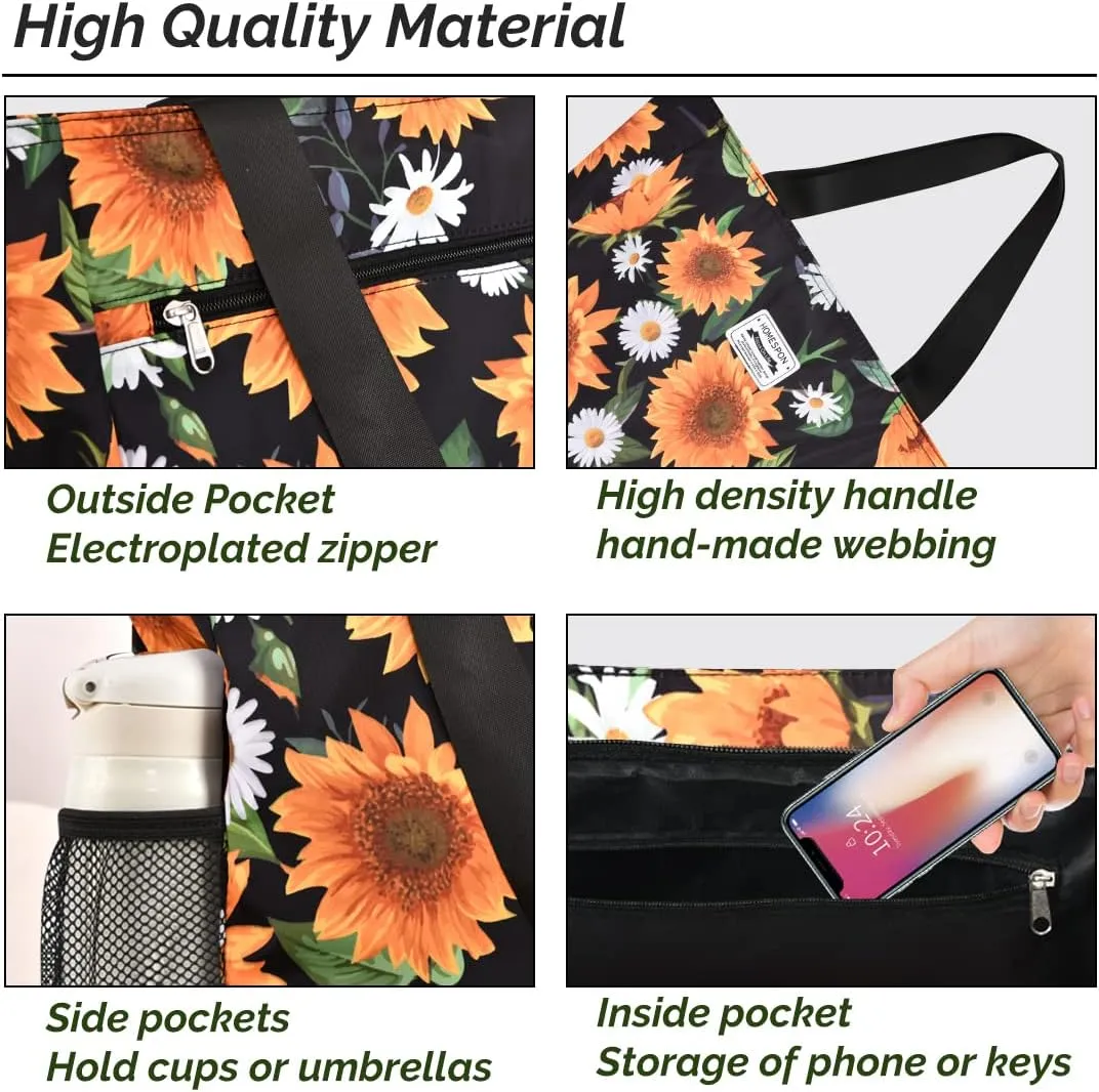 Buringer Large Waterproof Beach Bag for Women Sandproof Tote Bag with Zipper and Pockets Pool Bag for Travel Gym Vacation