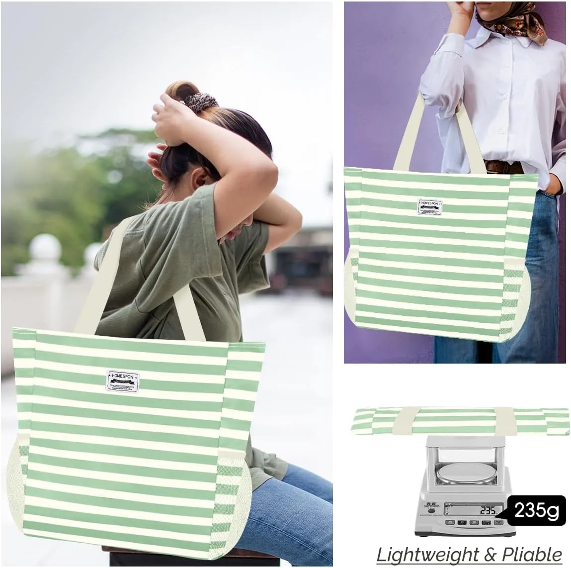 Buringer Large Waterproof Beach Bag for Women Sandproof Tote Bag with Zipper and Pockets Pool Bag for Travel Gym Vacation