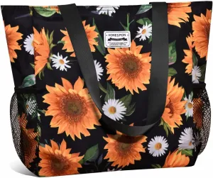 Buringer Large Waterproof Beach Bag for Women Sandproof Tote Bag with Zipper and Pockets Pool Bag for Travel Gym Vacation