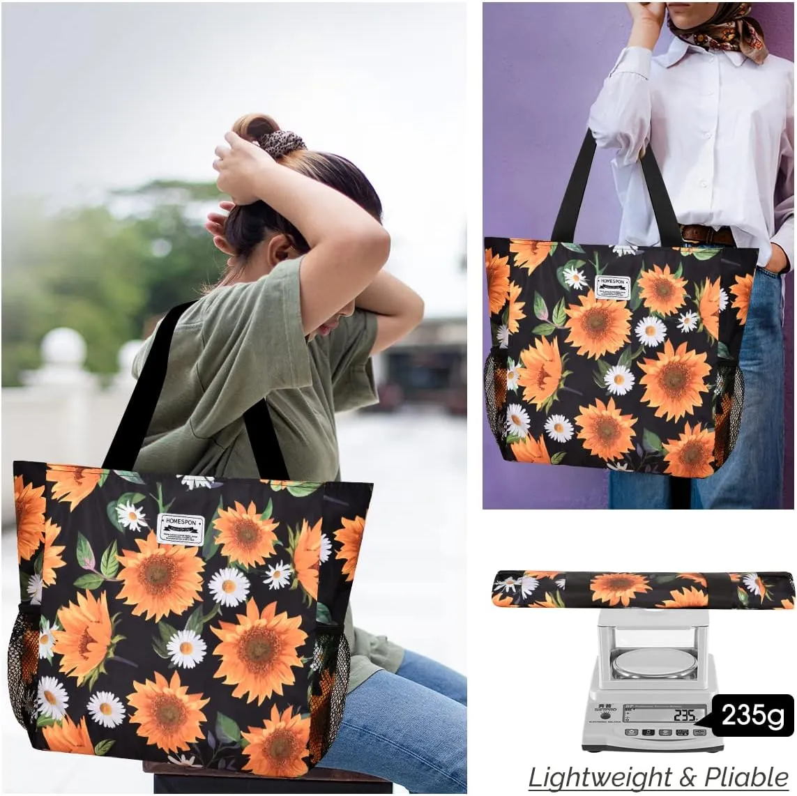 Buringer Large Waterproof Beach Bag for Women Sandproof Tote Bag with Zipper and Pockets Pool Bag for Travel Gym Vacation