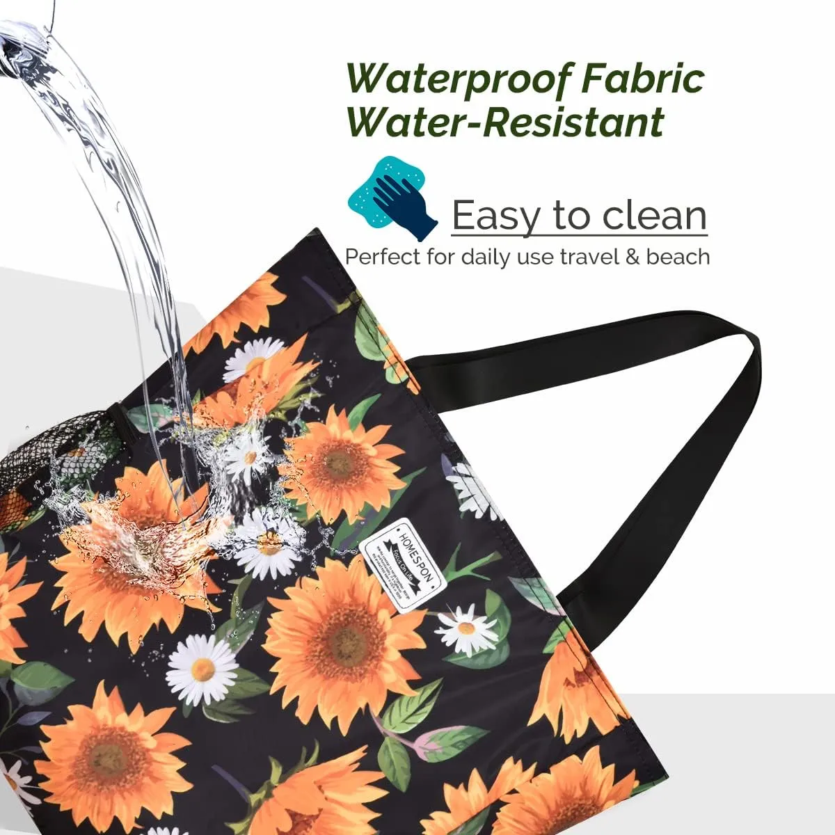 Buringer Large Waterproof Beach Bag for Women Sandproof Tote Bag with Zipper and Pockets Pool Bag for Travel Gym Vacation