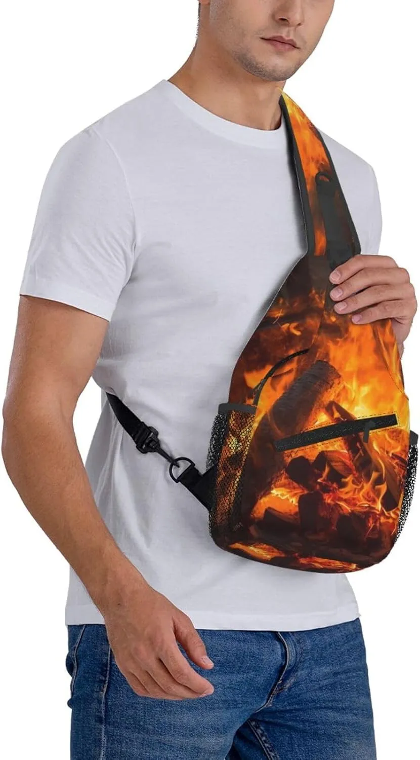Burning Firewoods Sling Bag Backpack For Men Cross Chest Bag Crossbody Shoulder Bag Travel Hiking Daypack