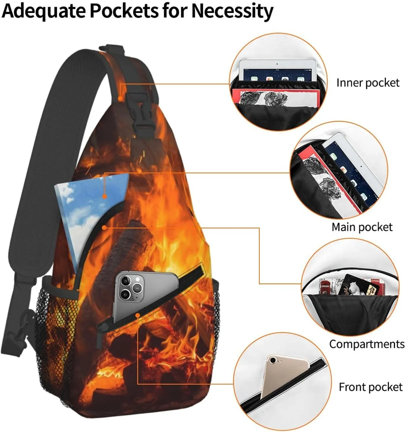 Burning Firewoods Sling Bag Backpack For Men Cross Chest Bag Crossbody Shoulder Bag Travel Hiking Daypack