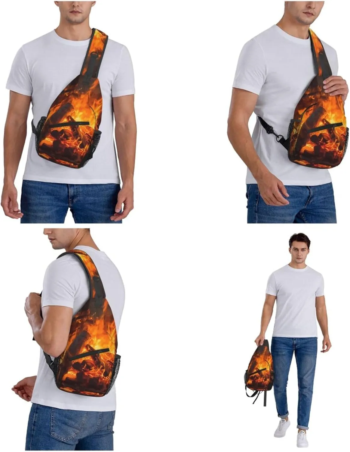 Burning Firewoods Sling Bag Backpack For Men Cross Chest Bag Crossbody Shoulder Bag Travel Hiking Daypack