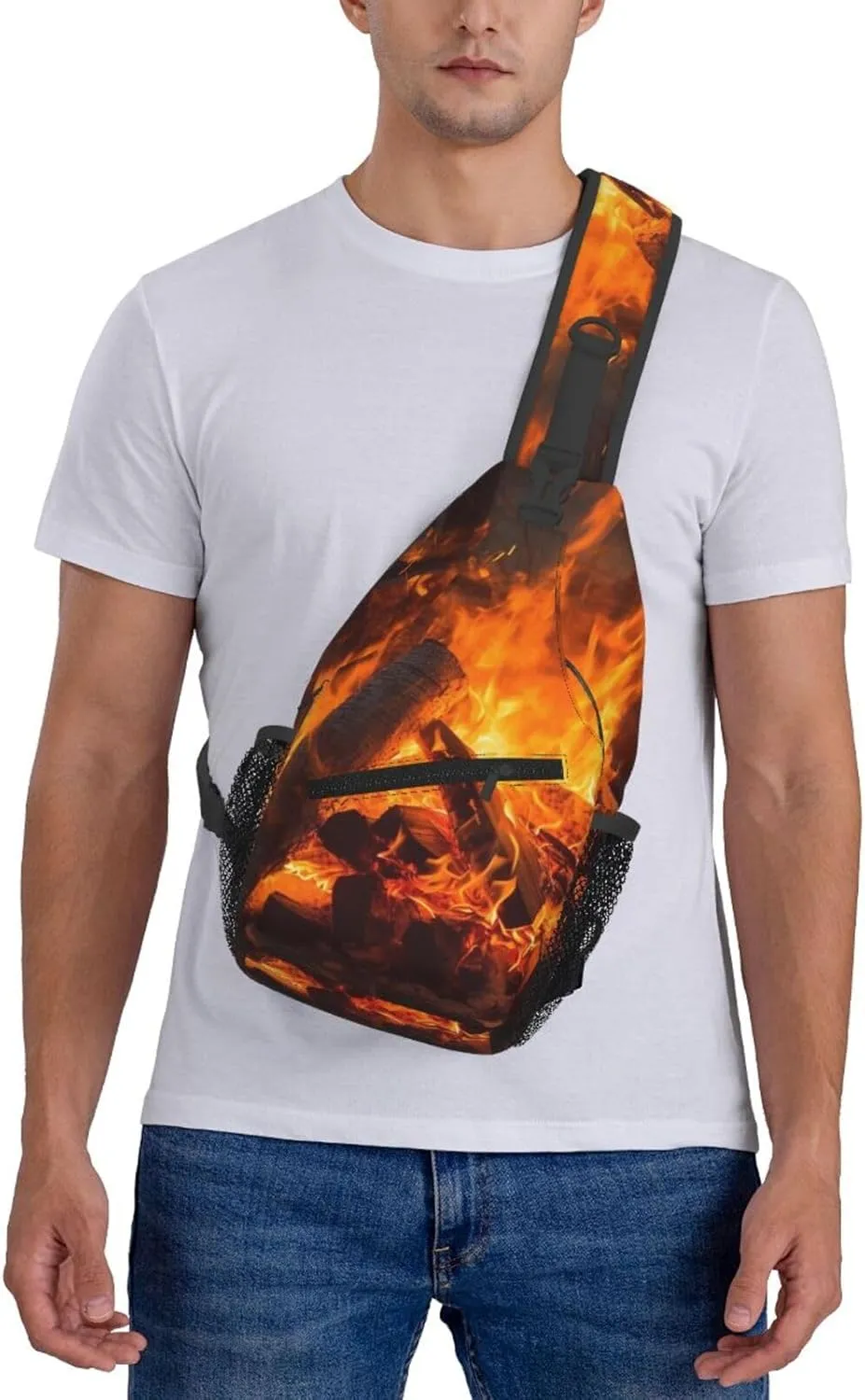 Burning Firewoods Sling Bag Backpack For Men Cross Chest Bag Crossbody Shoulder Bag Travel Hiking Daypack