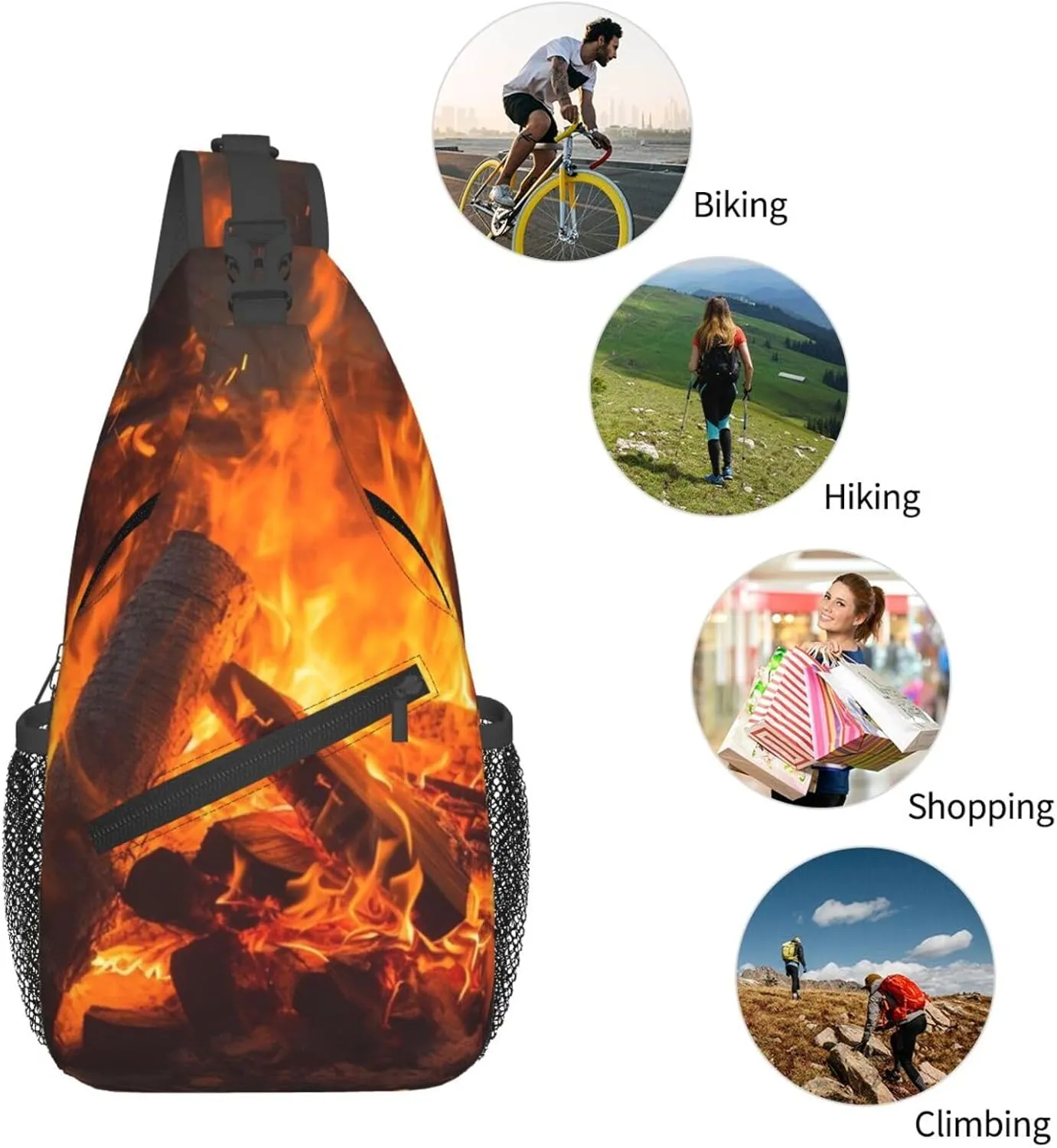 Burning Firewoods Sling Bag Backpack For Men Cross Chest Bag Crossbody Shoulder Bag Travel Hiking Daypack