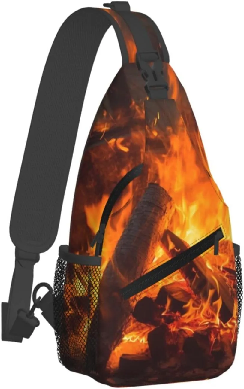 Burning Firewoods Sling Bag Backpack For Men Cross Chest Bag Crossbody Shoulder Bag Travel Hiking Daypack
