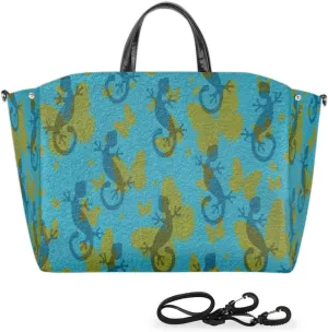 Butterflies Lizard Large Tote Bag Women Should Bag Extra Large Tote Bags Waterproof Big Reptile Blue Crossbody Tote Bag with inner Pockets for Women Teacher Nurse Work Shopping Travel Beach