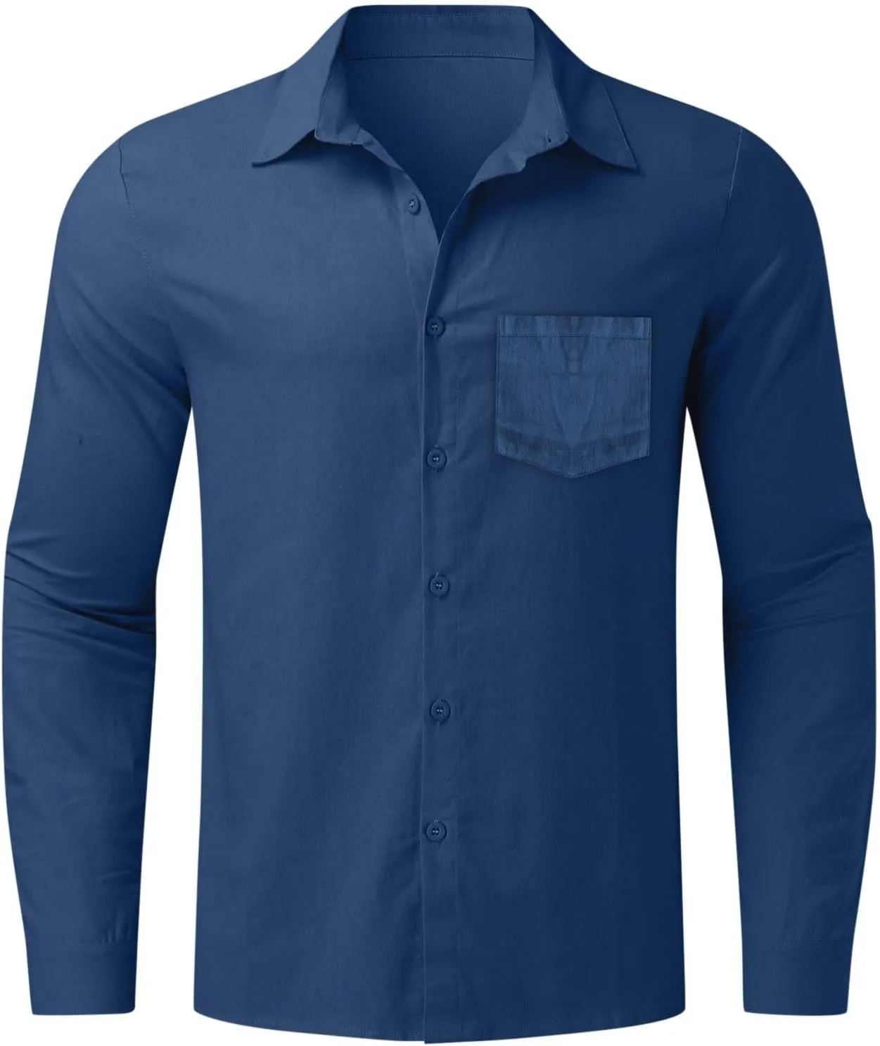 Button Down Linen Shirts for Men Casual Long Sleeve Button Down Regular Fit Beach Shirt Dress Lapel Collar Beach Tops